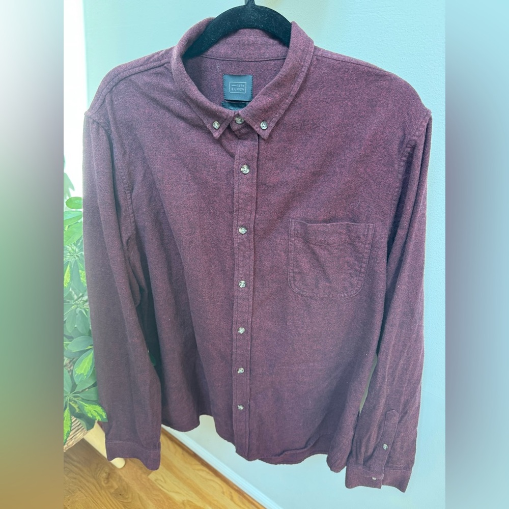 14th & Union Maroon Heathered Casual Flannel Button-Down Shirt
